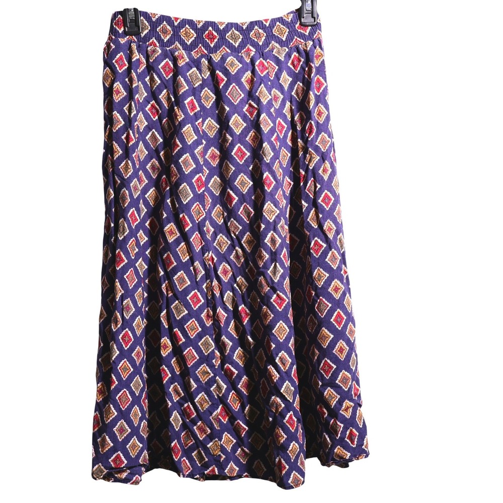 VTG Geometric Diamond Print Midi Skirt Blue Red 8 Geeky Secretary Shabby Chic